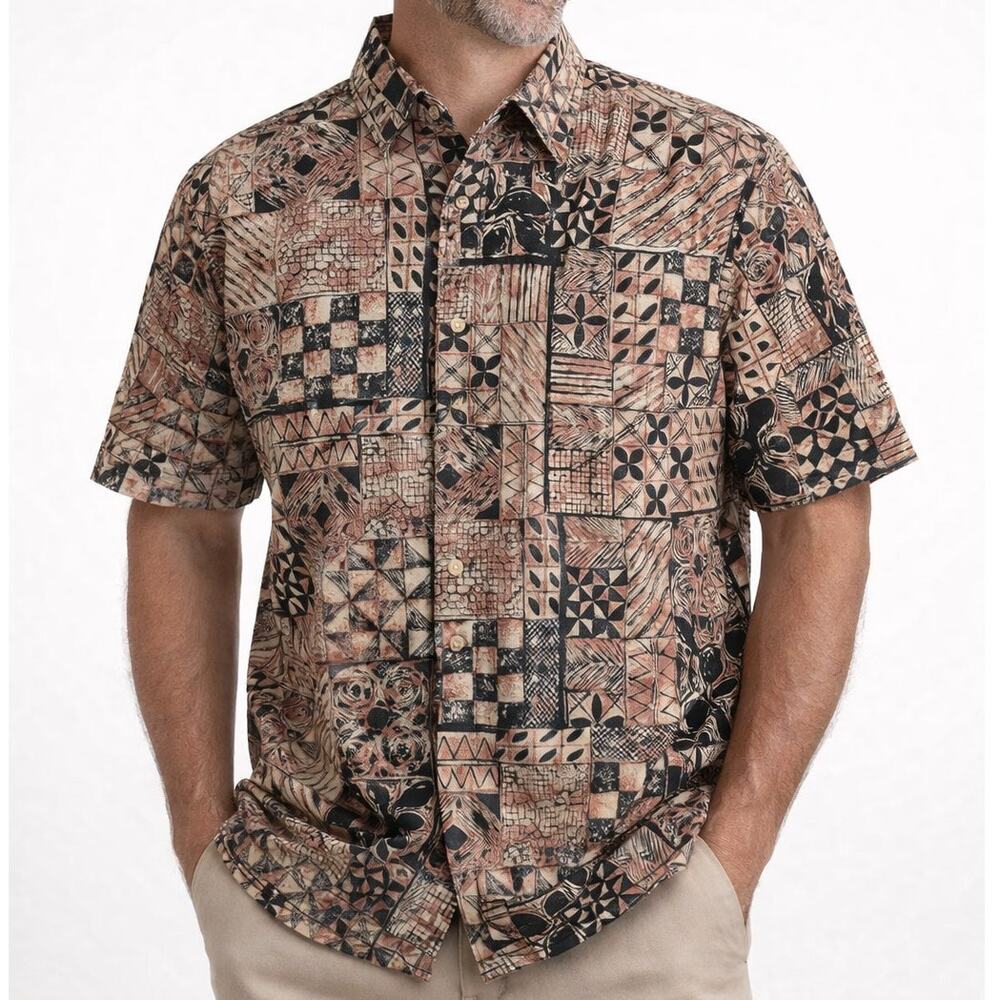 Tori Richard Honolulu Geometric Patchwork Shirt Men’s S Cotton Lawn‎ Made in USA